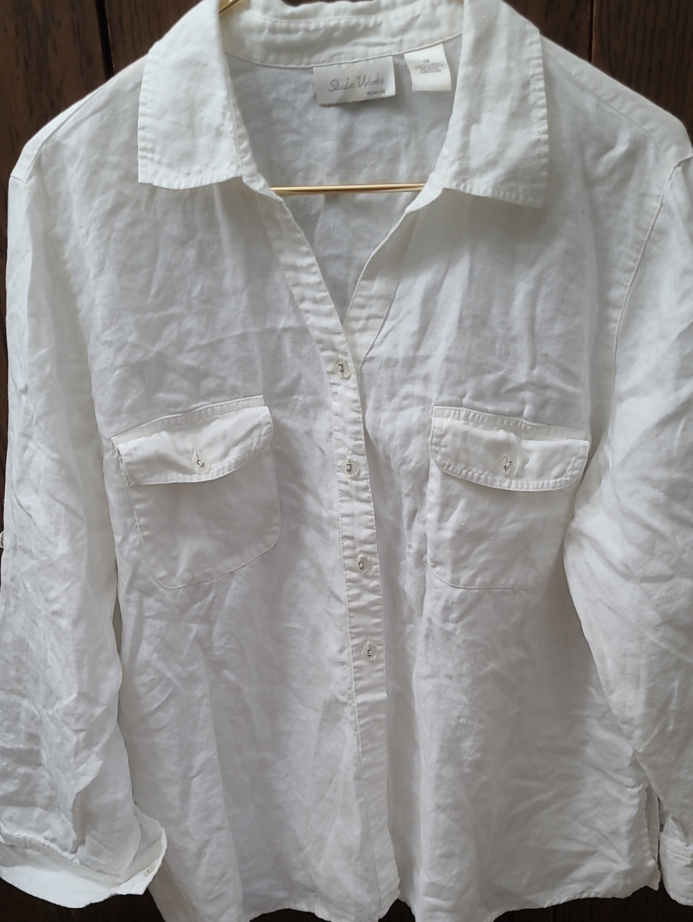 Studio Works White Button-Down 100% Linen Shirt